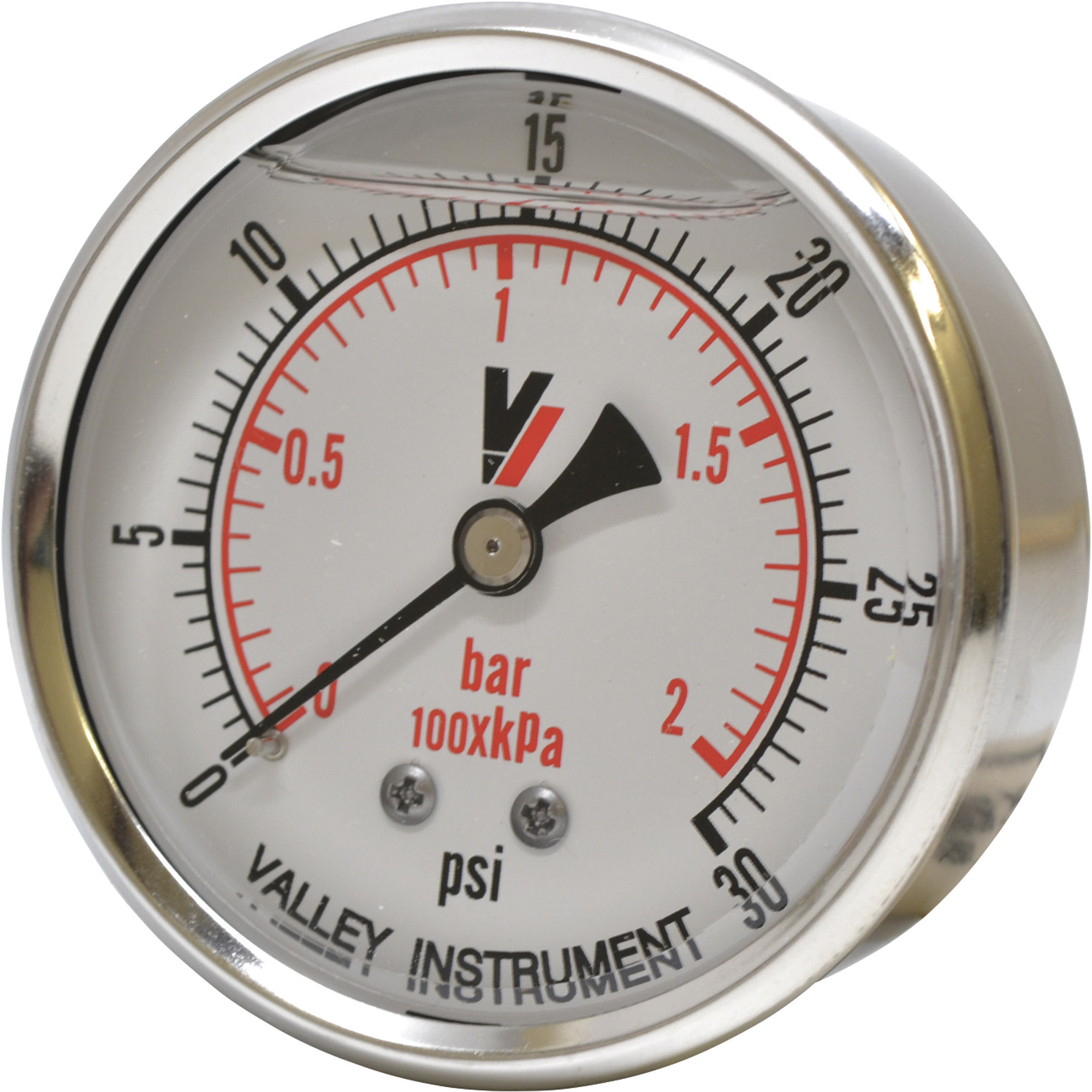 Valley Industries, 2.5in. Back Mt Gauge 30PSI, Case Material Stainless Steel, Min. Operating Pressure 0 PSI, Max. Operating Pressure 30 PSI, Model# 2240GXB30